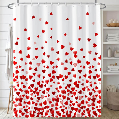 71 X 71 Inches Valentines Shower Curtain Bottom with Pink and Red Love Heart Romantic Bathroom Curtain Waterproof Polyester Curtain Hooks Set for Valentine'S Bathroom Decorations