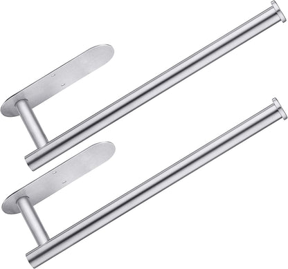 Under-Cabinet Stainless Steel Paper Towel Holder - 2 Pack Wall Mount for Kitchen, Bathroom, and RV with Self-Adhesive and Screw Installation (Silver)