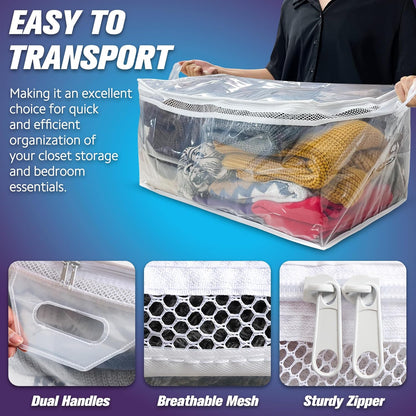 20 Gallon Large Storage Bag for Clothes, Zipper Clothing Storage Bag, Clear Organizer with Reinforced Handles, for Comforters Blankets Pillows Bedding (1 Pack)