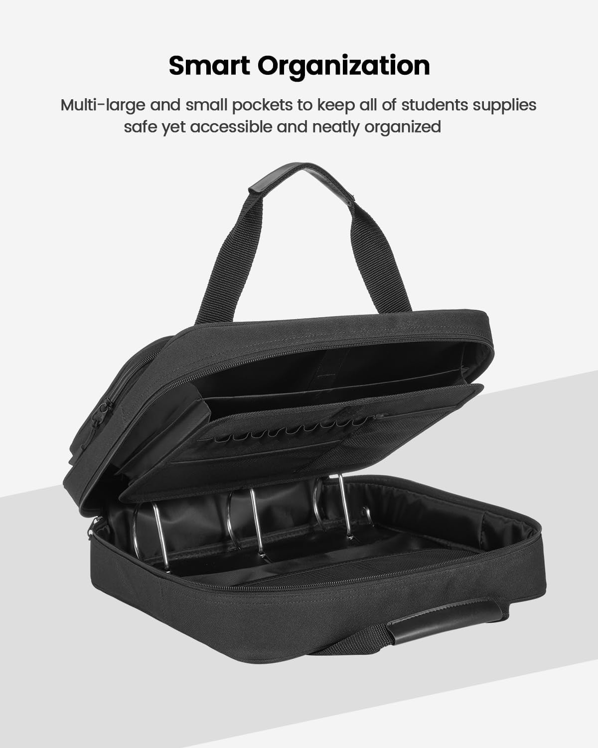3 Inch 3 Ring Zipper Binder with Shoulder Strap & Handle & Multi-Pocket - 3" Binder with Zipper for School, Compatible with 13-Inch Macbook/Tablet -Patent Design Black