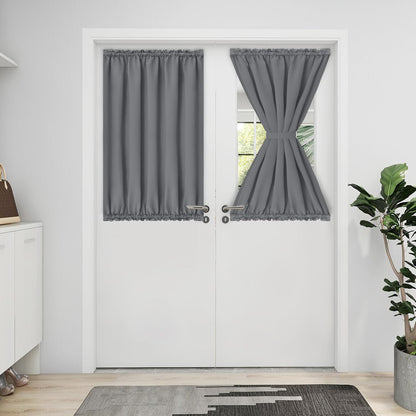 Blackout Door Curtains, Rod Pocket Privacy Light Filtering Sidelight Curtains French Door Curtains with Tieback, 1 Panel, 25X40 Inch, Gray