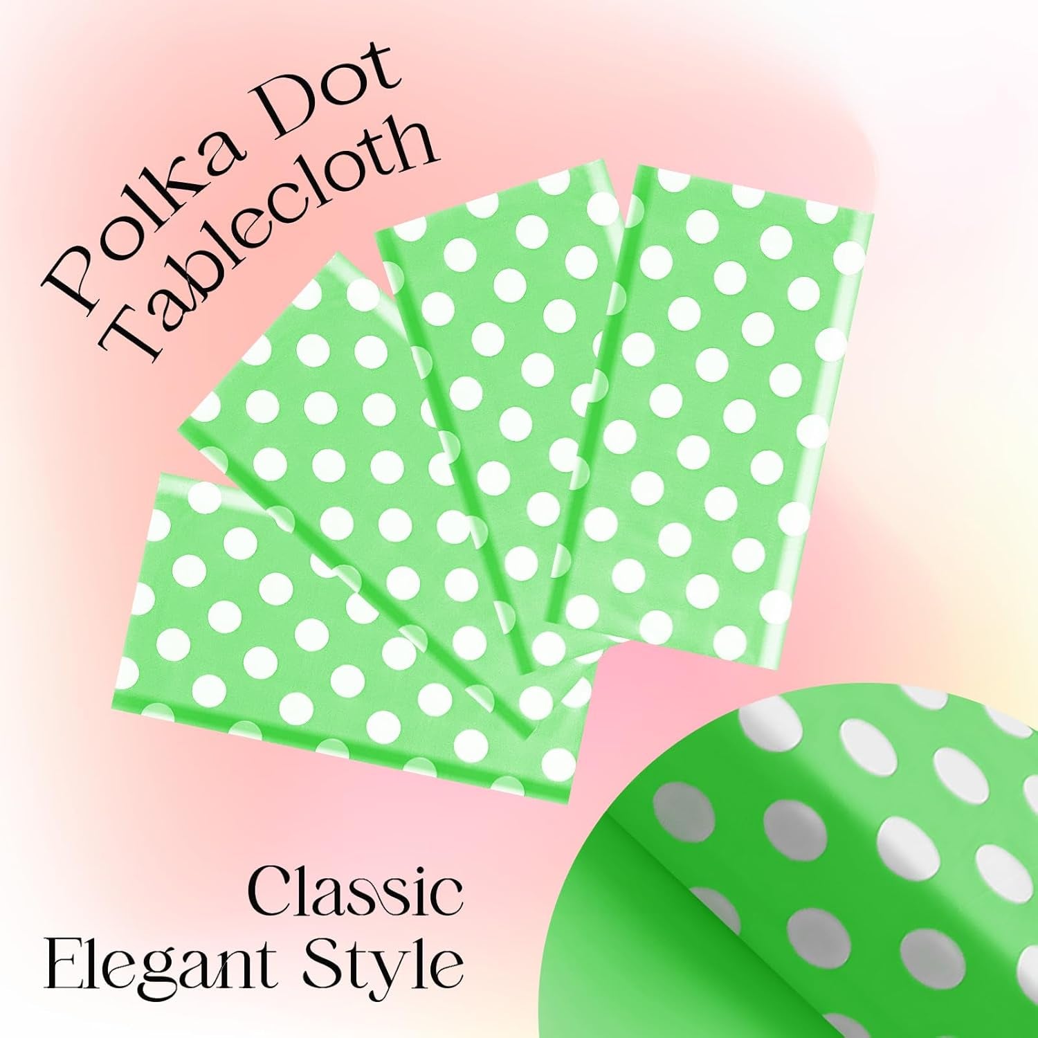 Lime Green Polka Dot Rectangle Tablecloth - 54" x 72" Decorative and Stain-Resistant Table Cover for Dining, Buffet, Weddings, Camping, and Parties