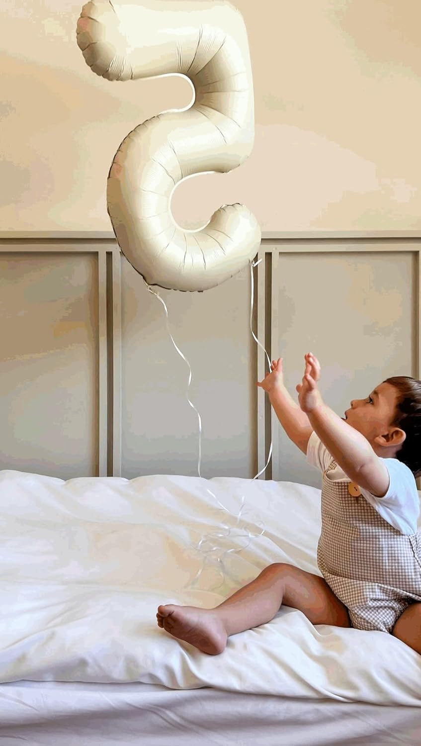 1 Balloon - Cream Birthday Number Balloons, 40 Inch Large Foil Balloons for Men Women Boys Girls Cream Themed Birthday Decorations