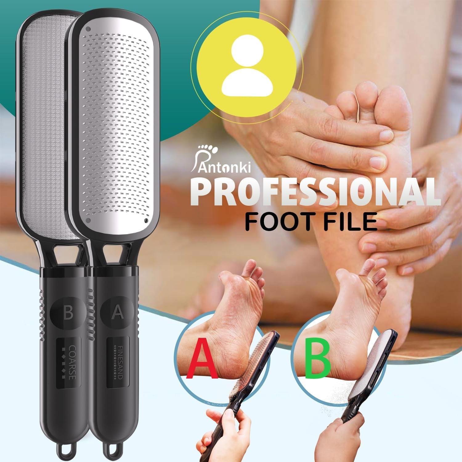 Foot File for Dead Skin, Double Sided Callus Remover for Feet, Metal Foot Scrubber for Cracked Heel, Professional Foot Scraper Rasp Pedicure Tool to Remove Hard Skin - 2 in 1 Foot File