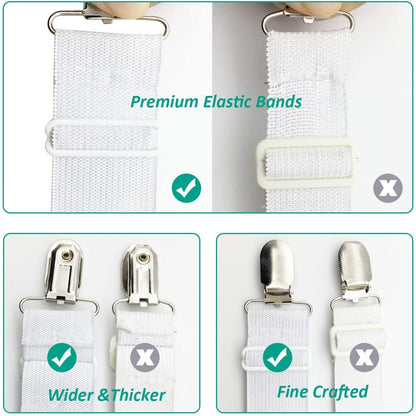 Bed Sheet Fasteners, Adjustable Mattress Suspenders, Mattress Cover Straps, Bed Corner Holder and Keepers and the Bed Sheet Grippers Clips (Triangle White Set of 4)