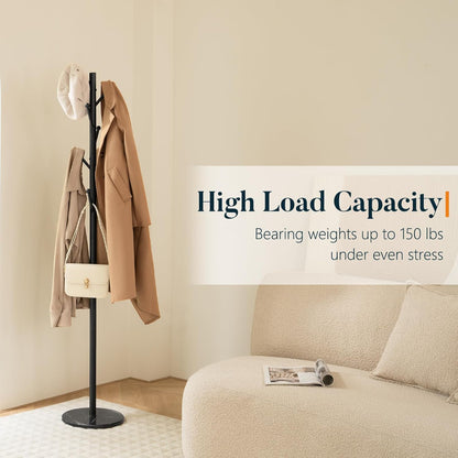 Coat Rack Freestanding with Natural Marble Base, Coat Tree with 8 Hooks Heavy Duty Coat Hanger Stand, Metal Coat Rack Stand for Jacket, Hat, Clothes & Bag, Hall Tree Hat Rack for Entryway