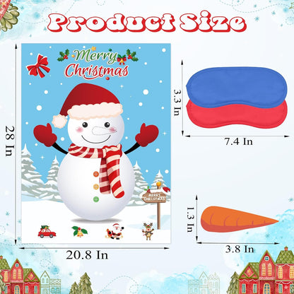 Pin the Nose on the Snowman Game, Christmas Games, Christmas Party Activities with 36 Pcs Nose Stickers and Blindfold for Kids, Adults, Family Holiday Fun