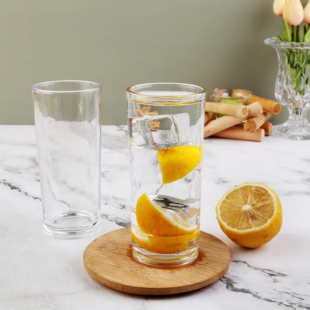 Highball Glasses Set of 6-8Oz Tall Water Glasses for Mojito, Whiskey, Cocktails - Clear Drinking Glassware for Kitchen - Tall Drinking Glasses Set for Mixed Drinks (Glass, 6PCS8OZ)