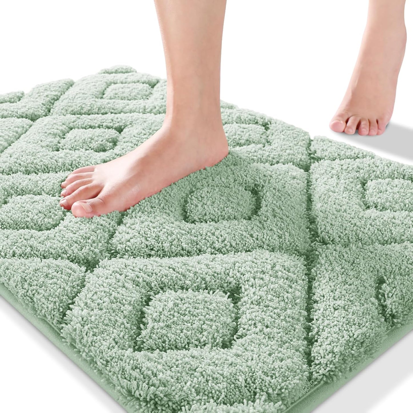 Bathroom Rugs Mat, Extra Soft Fluffy and Absorbent Microfiber Bath Rugs, Non Slip Plush Shaggy Shower Rug, Machine Washable Mats for Bathroom Floor, Tub and Laundry, 32"X20", Sage Green