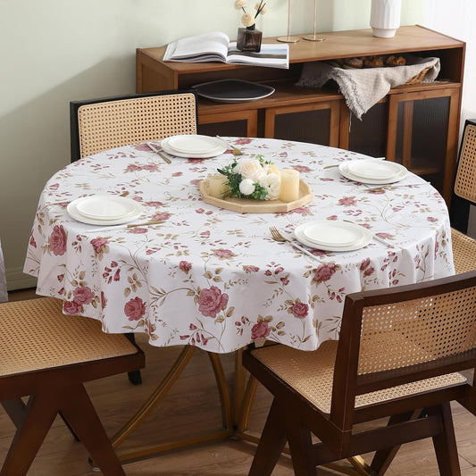 Round Vinyl Tablecloth with Flannel Backing Waterproof Oil-Proof PVC Table Cloth Stain-Resistant Wipeable Table Cover for round Table(48" Round)
