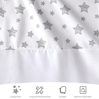 Crib Skirt Boy Girl Pleated Dust Ruffle Machine Washable, 14" Drop, Toddler Crib Bed Skirt White with Grey Star, Microfiber Nursery Standard Crib Bedding Skirt