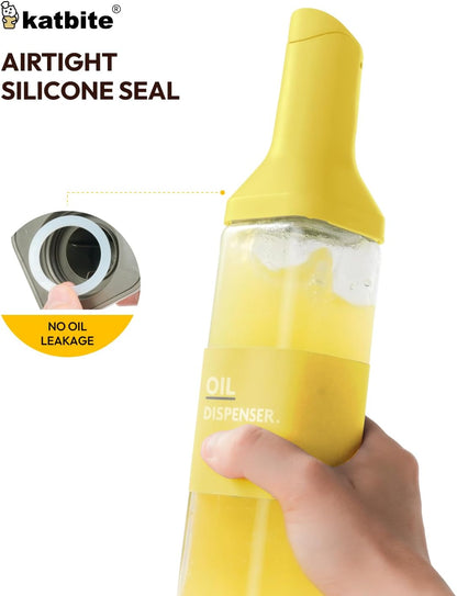16Oz Glass Olive Oil Dispenser Bottle for Kitchen Cooking - Leakproof Kitchen Essential with Precise Pouring Spout for Salad, Air Fryer, BBQ, Non-Stick Pans, Easy Refill and Use, Yellow