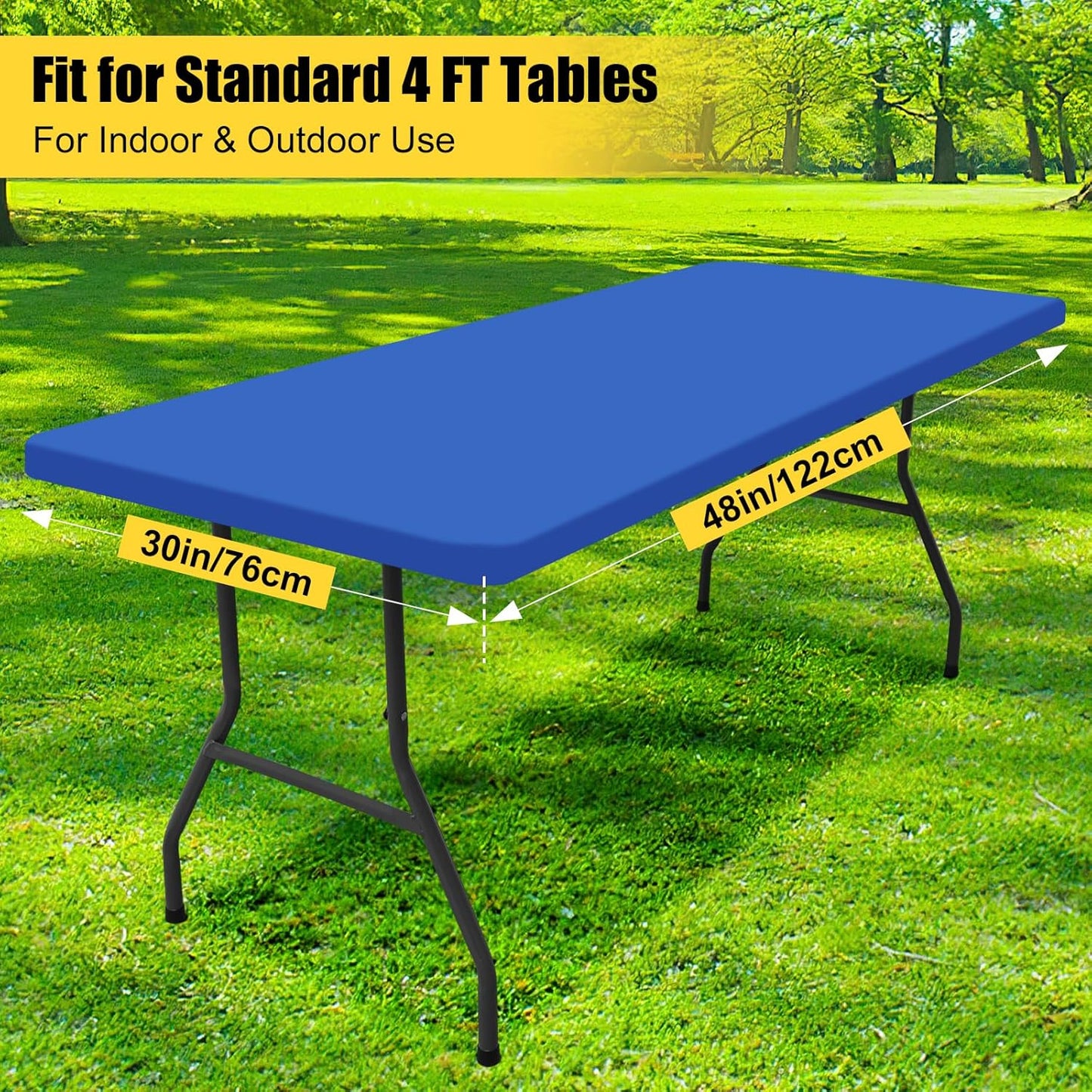 2 Pack Rectangle Picnic Table Cloth, Waterproof Elastic Fitted Tablecloths, Washable Polyester Rectangular Patio Table Cover for Camping, Indoor and Outdoor (Blue, 30"X48")