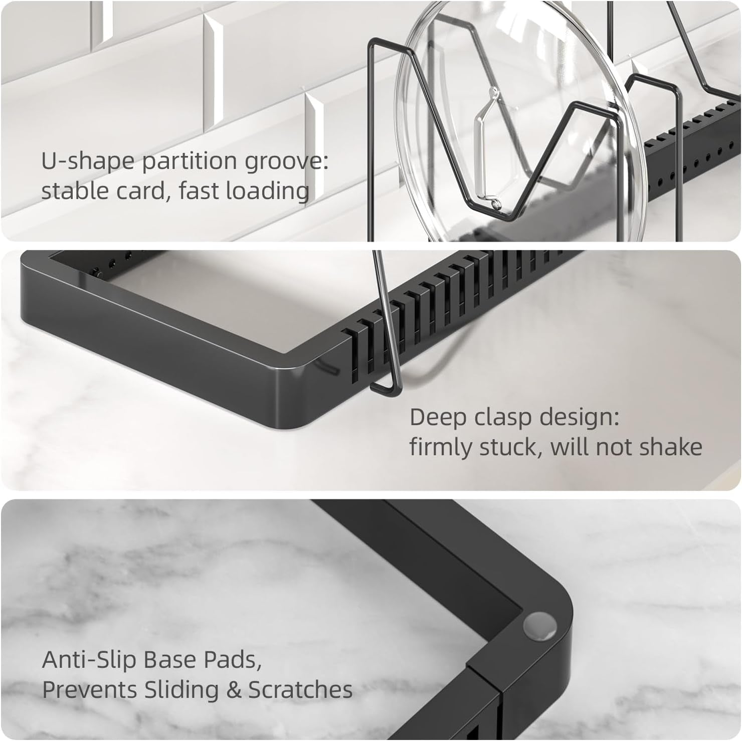 Pots and Pans Organizer Rack for Cabinet, Expandable Pot Lid Organizer Holder with 10 Adjustable Compartment, Kitchen Cabinet Organizer for Lids & Bakeware - Pantry & Countertop Storage Rack