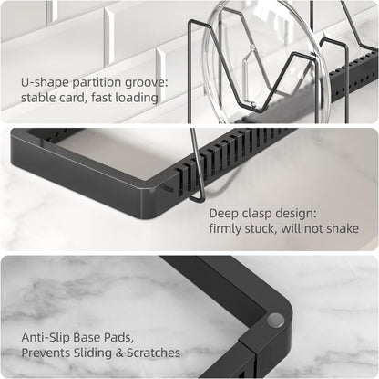 Pots and Pans Organizer Rack for Cabinet, Expandable Pot Lid Organizer Holder with 10 Adjustable Compartment, Kitchen Cabinet Organizer for Lids & Bakeware - Pantry & Countertop Storage Rack