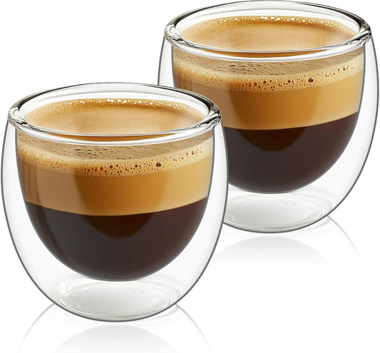 Double Walled Espresso Cups 3 Oz, Glass Espresso Shot Cup Set of 2, Small Coffee Mugs for Ristretto, Lungo, Machiato, Ideal Gift for Chrismas, Brithday