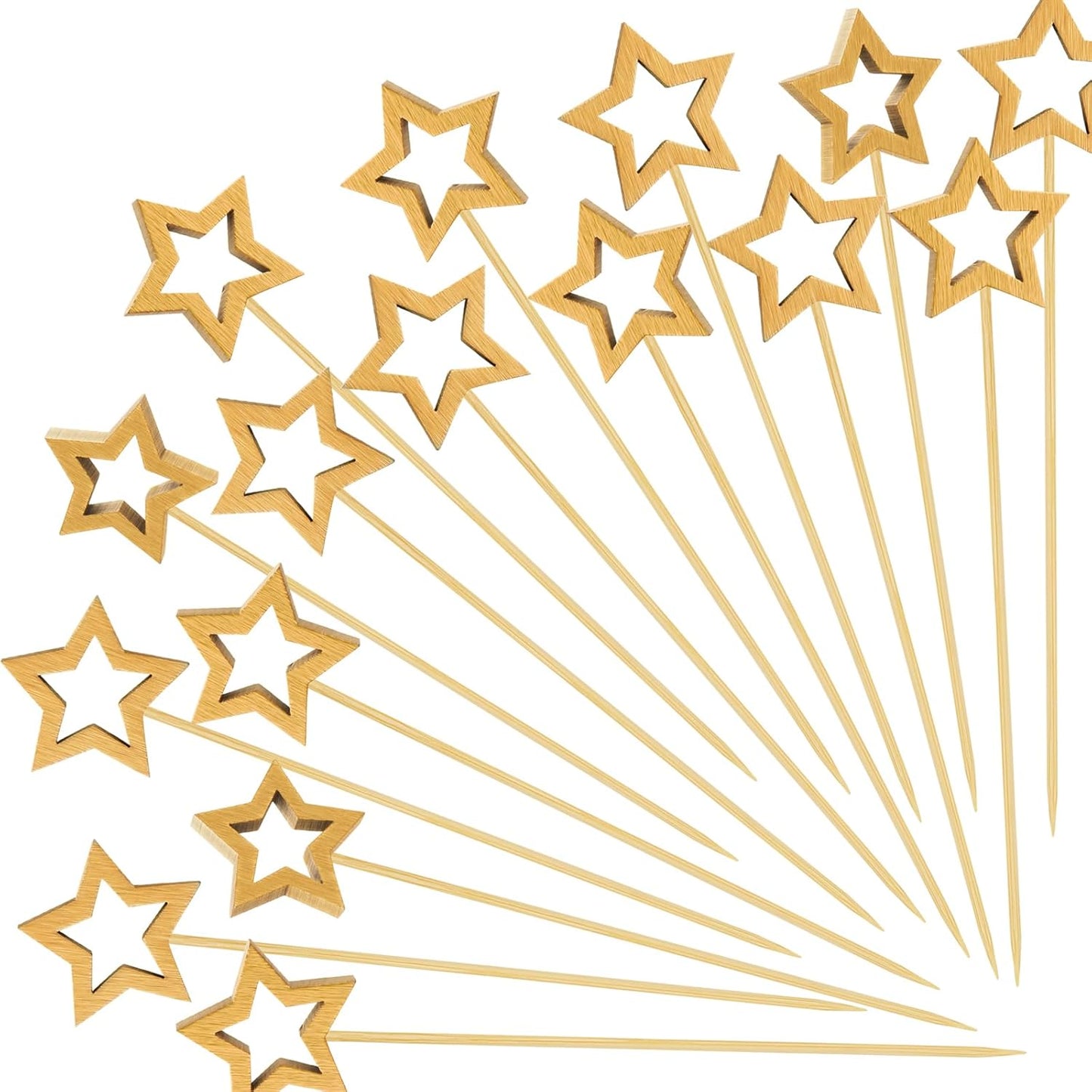 100PCS Gold Star Cocktail Picks, Decorative Fancy Toothpicks for Appetizers, 5.6 in Long Bamboo Skewers Wood Food Sticks for Drinks Fruit Garnish Holiday Party Supplies Charcuterie Boards Accessories