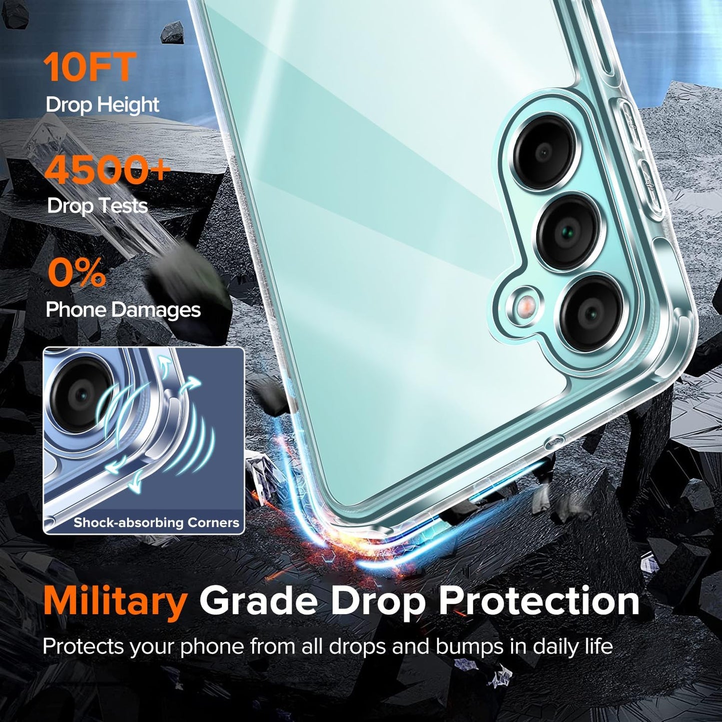 3-In-1 Clear Case for Samsung Galaxy A16 5G with 2 Pack Tempered Glass Screen Protector, [Military Grade Protection] Thin Slim Phone Cover Hard Back [Anti-Scratch] [Non-Yellowing]-Clear