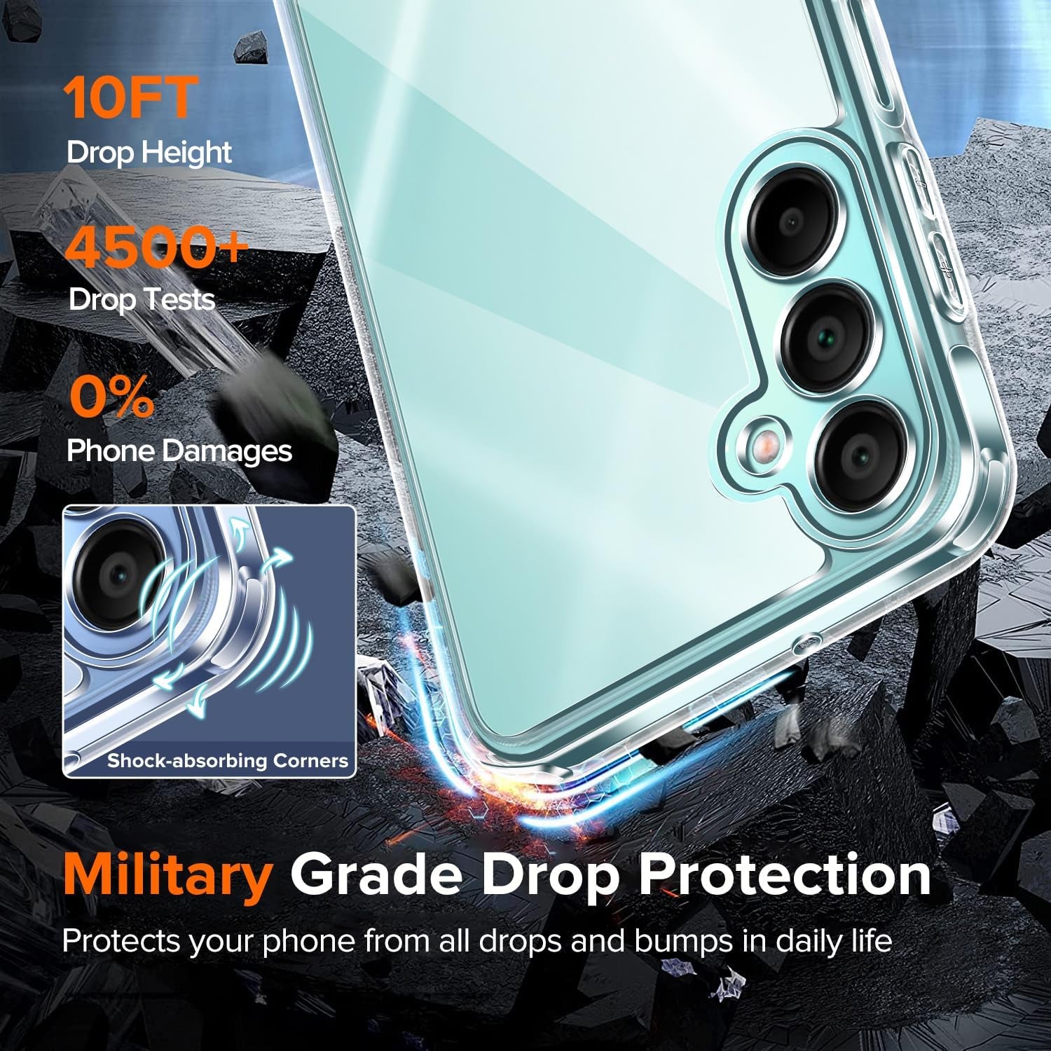 3-In-1 Clear Case for Samsung Galaxy A16 5G with 2 Pack Tempered Glass Screen Protector, [Military Grade Protection] Thin Slim Phone Cover Hard Back [Anti-Scratch] [Non-Yellowing]-Clear