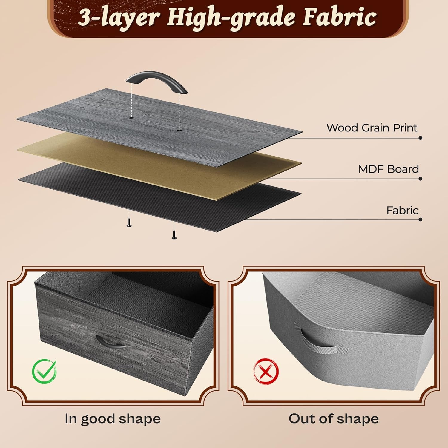 63-Inch Dresser and TV Stand Combination for Bedrooms, Accommodates 55 to 70 Inch TVs, Features 6 Fabric-Drawer Storage Solution, Ideal for Bedroom and Entryway, Grey Finish