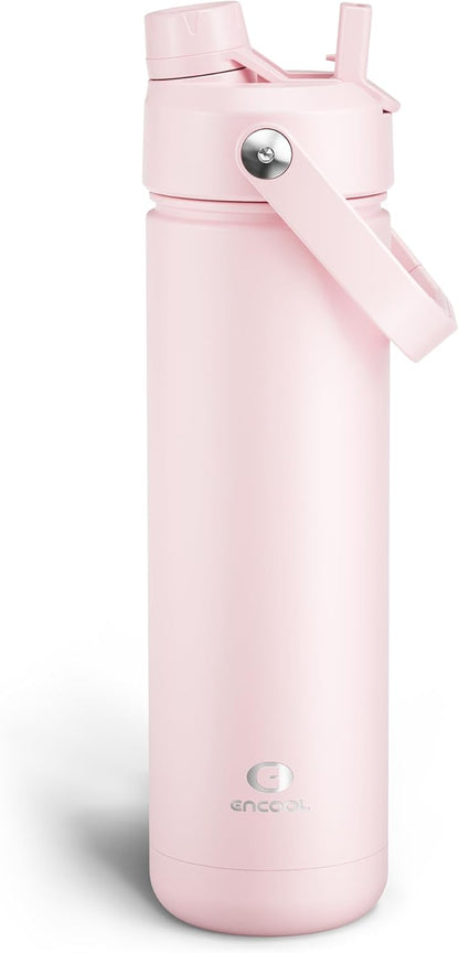 Insulated Water Bottle with Straw -  Stainless Steel Water Bottle, Leak-Proof, Bpa-Free, Double Wall Vacuum Keeps Cold for 24 Hours for Sports, Travel, School (26 Oz, Cotton Candy)