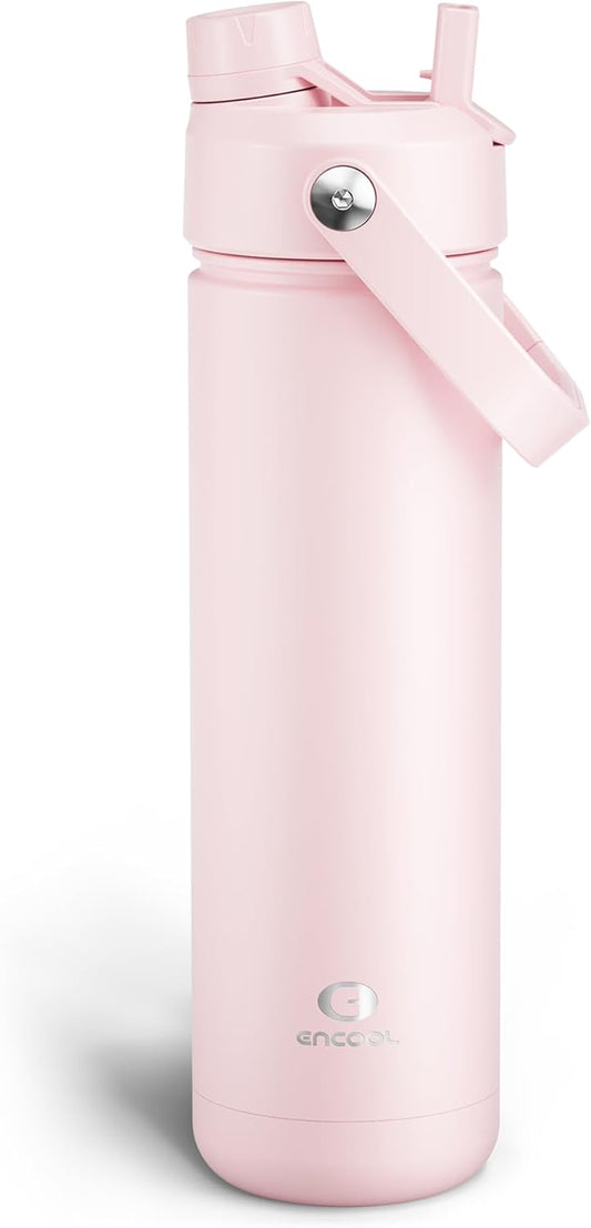 Insulated Water Bottle with Straw -  Stainless Steel Water Bottle, Leak-Proof, Bpa-Free, Double Wall Vacuum Keeps Cold for 24 Hours for Sports, Travel, School (26 Oz, Cotton Candy)