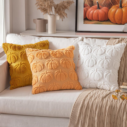 Fall Throw Pillow Covers 18X18 Set of 2 Autumn Decorations Pumpkin Accent Pillowcase for Outdoor Porch Sofa Couch Bed Living Room Plush Faux Fur Halloween Farmhouse Home Decor