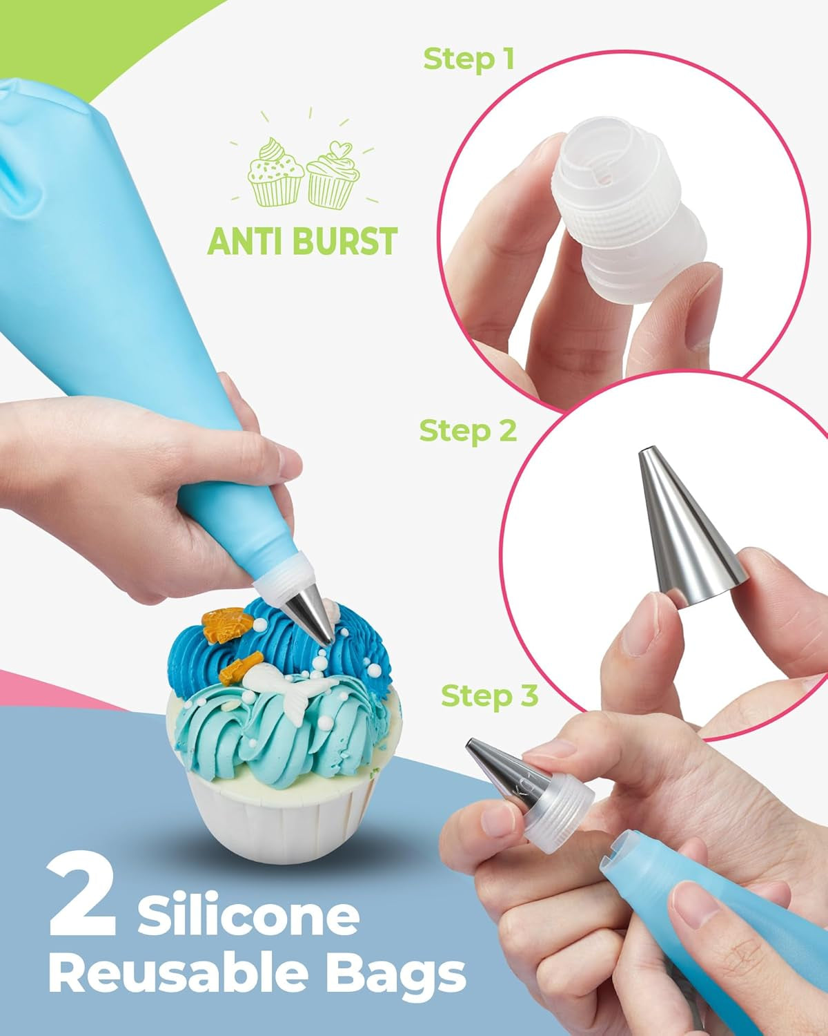 90 Pcs Piping Bags and Tips Set, Cake Decorating Supplies Kit with 55 Numbered Icing Piping Tips, 20+2 Pastry Bags for Cake Cupcake, Frosting Piping Kit with Booklet and Ebook