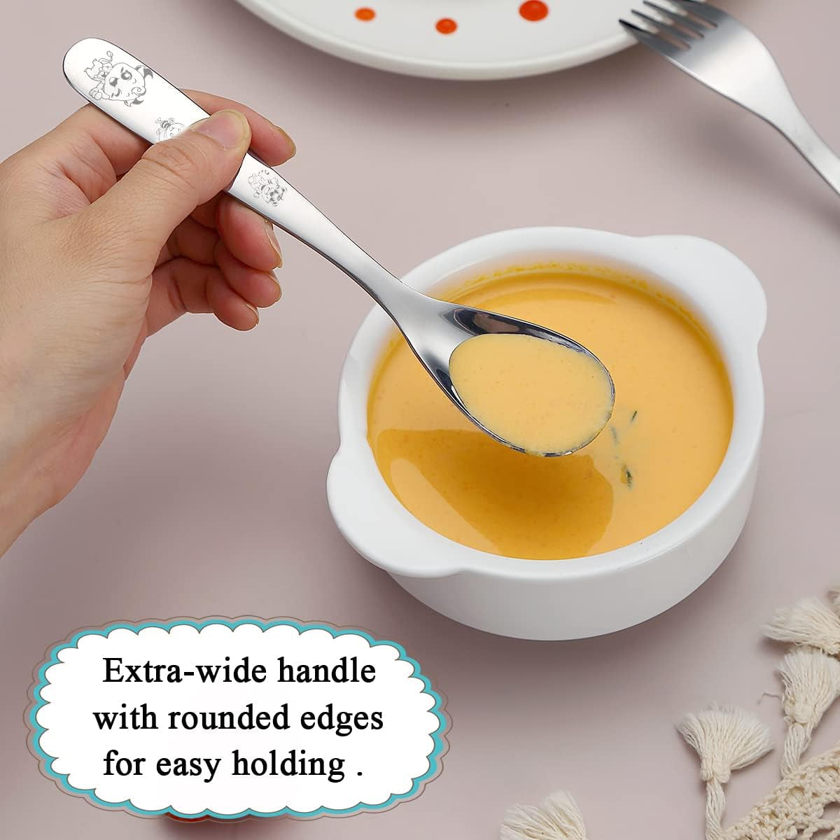 Stainless Steel Toddler Utensils Set - 4-Piece Kids Silverware with Safe Forks and Spoons, Mirror Polished Cutlery, Dishwasher Safe