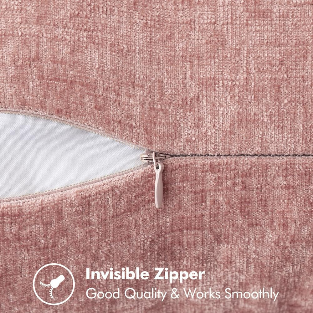 Pack of 2 Couch Throw Pillow Covers 18X18 Inch Blush Pink Farmhouse Decorative Pillow Covers with Stitched Edge Soft Chenille Solid Dyed Spring Pillow Covers for Sofa Bed Living Room