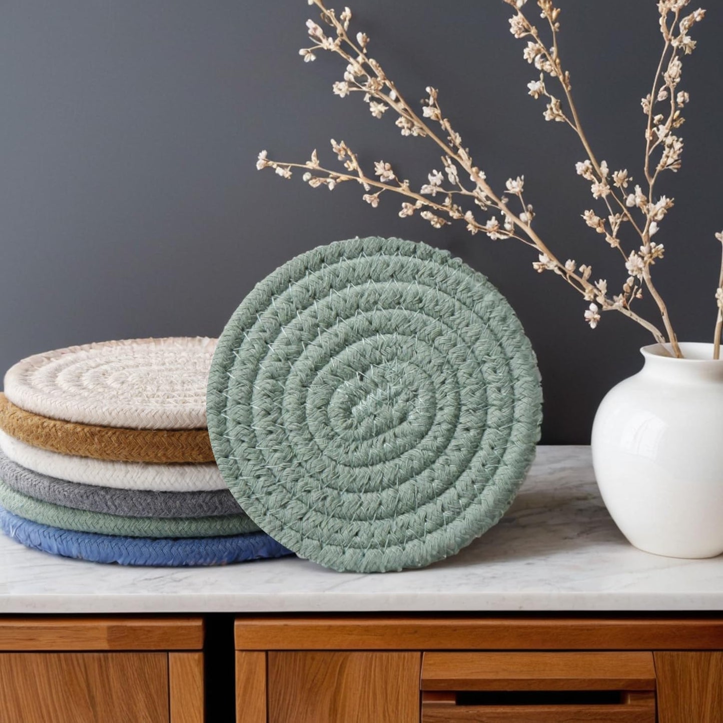 Coaster for Drink, Beer, Coffee, Cotton Coaster Set of 6 for Kinds Cups, Home Kitchen Table Decor Essentials Bar Accessories House Warming Gifts