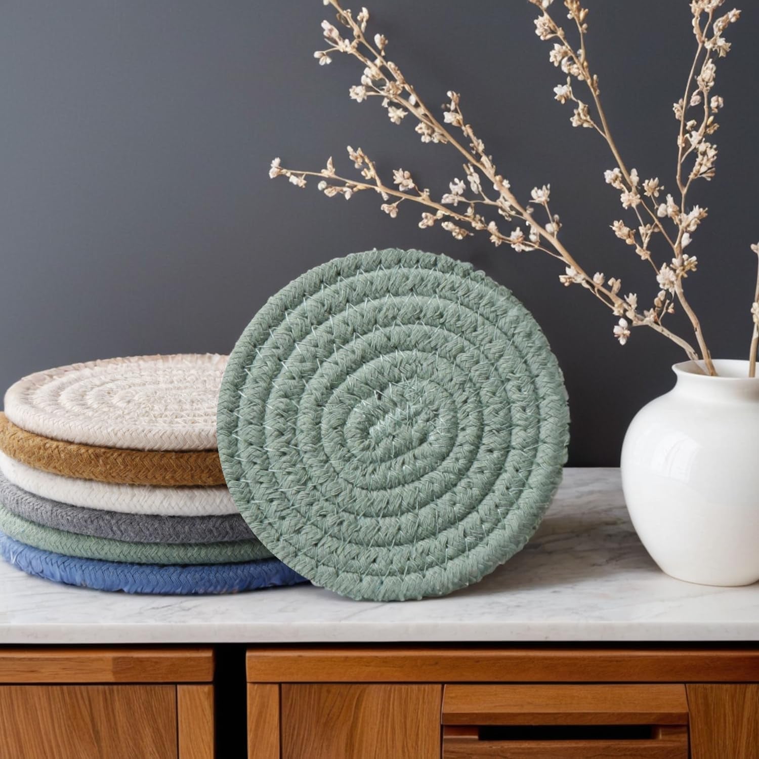 Coaster for Drink, Beer, Coffee, Cotton Coaster Set of 6 for Kinds Cups, Home Kitchen Table Decor Essentials Bar Accessories House Warming Gifts