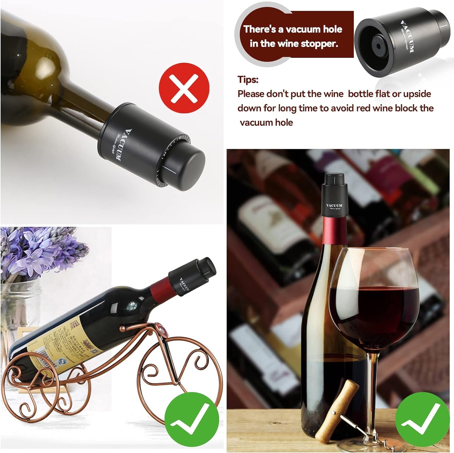 [2 PACK] Wine Bottle Stoppers,Real Vacuum Stoppers,Reusable Wine Preserver,Wine Corks Keep Fresh,Best Christmas and Birthday Gifts for Wine Lovers.