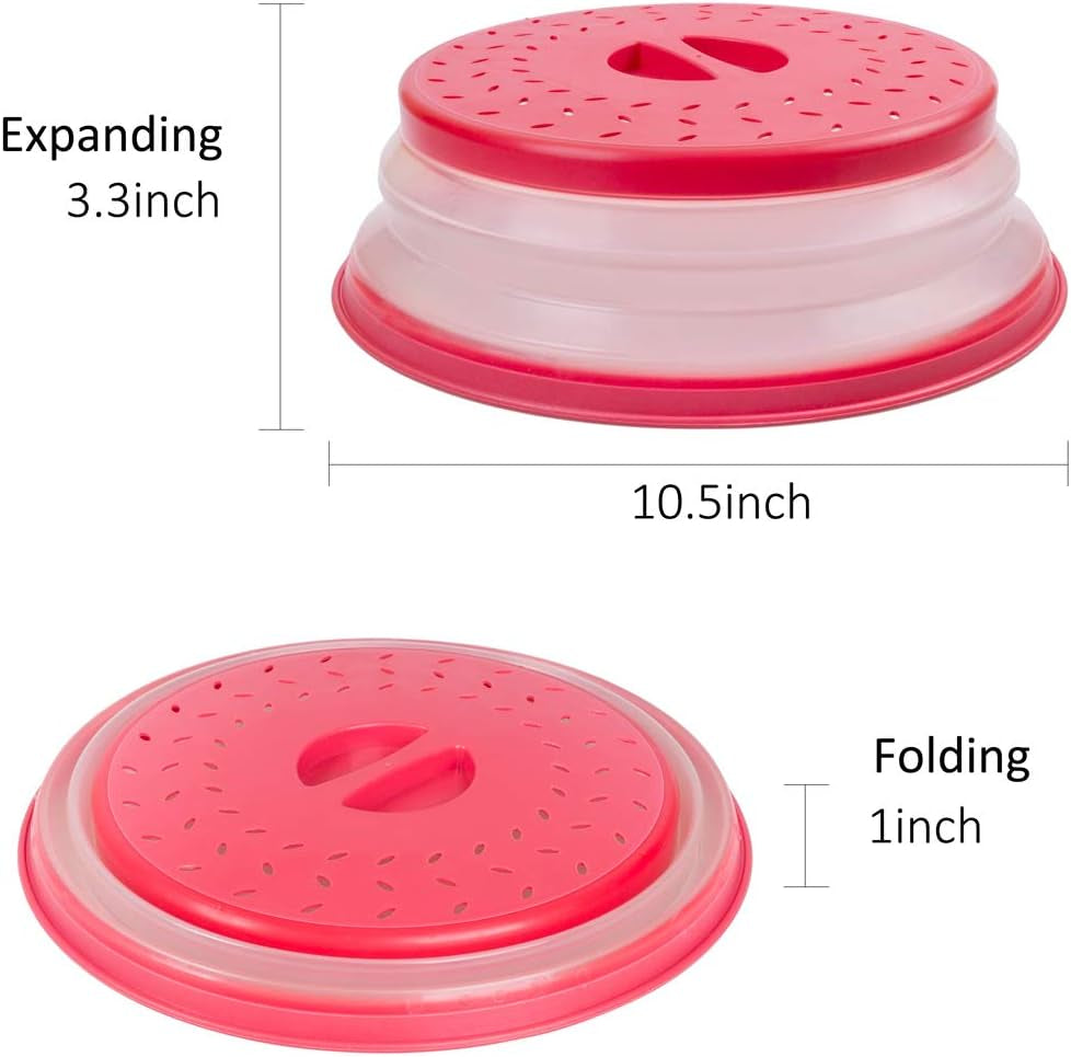 2-Pack Microwave Cover for Food,  Collapsible Microwave Food Cover for anti Splatter, Dishwasher-Safe Bpa-Free, 10.5 Inch, Red