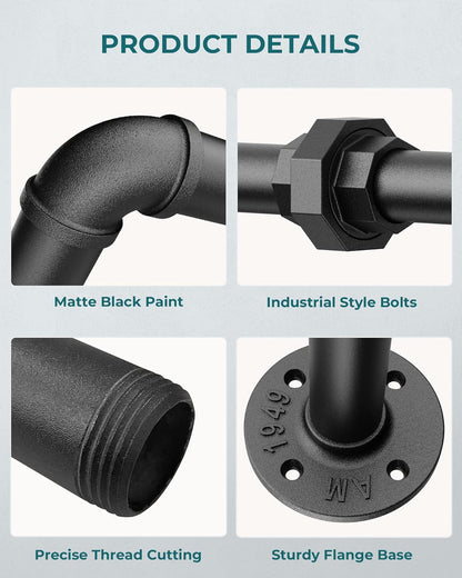 Industrial Pipe Clothing Rack Free Standing, Heavy Duty Detachable Clothes Rack with 4 Stable Feet for Garment Storage Display, Black