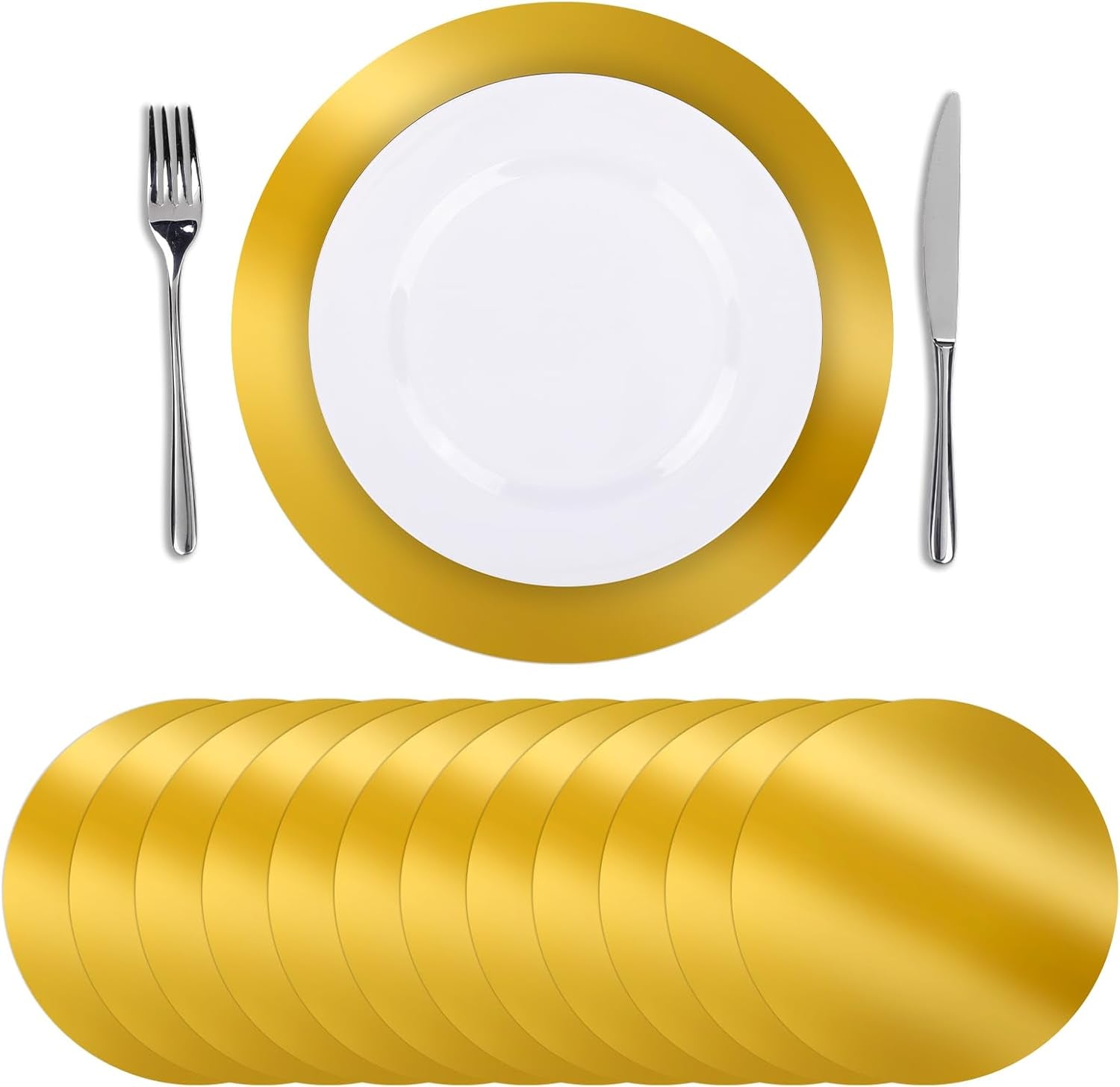 50Pcs round Gold Placemats, Paper Place Mats Disposable for Dining Table, Charger Plates Table Mat for Christmas Dinner Party Wedding Birthday Banquet Table Setting Decor, 13" Shiny Gold