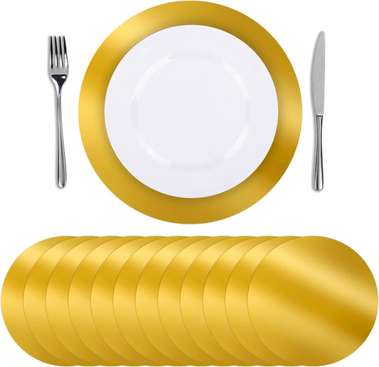 50Pcs round Gold Placemats, Paper Place Mats Disposable for Dining Table, Charger Plates Table Mat for Christmas Dinner Party Wedding Birthday Banquet Table Setting Decor, 13" Shiny Gold