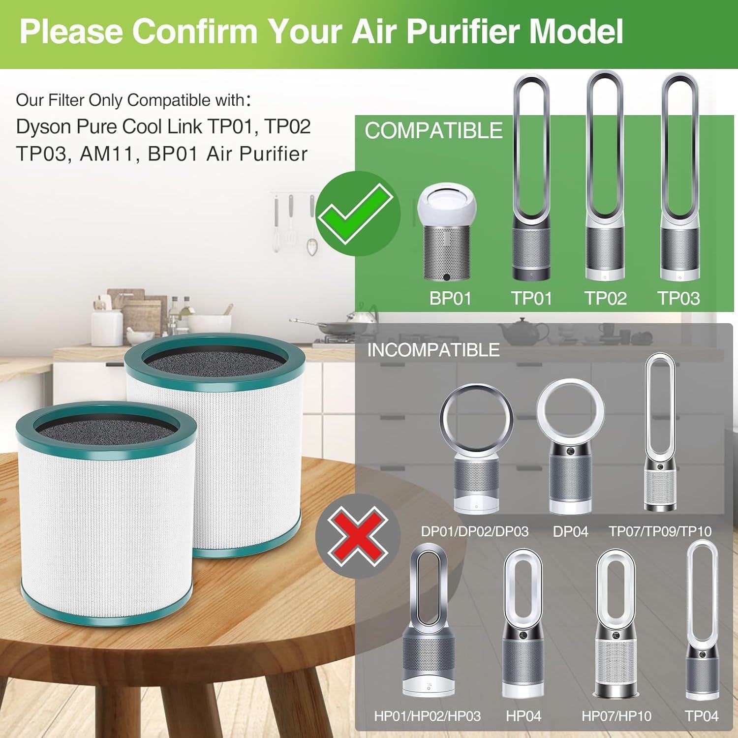 TP01 HEPA Filter Replacement Compatible with Dyson Tower Purifier Pure Cool Link TP01, TP02, TP03, AM11, BP01 Models, Replace Part 968126-03 (2 Pack)