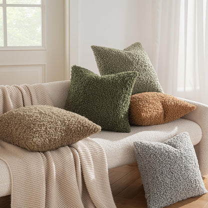 Pack of 2 Throw Pillow Covers 18X18 Inch Brown Faux Fur Decorative Sherpa Pillow Covers Fuzzy Accent Soft Sheepskin Fleece Cushion Cases for Boho Home Decor Couch Living Room Bed