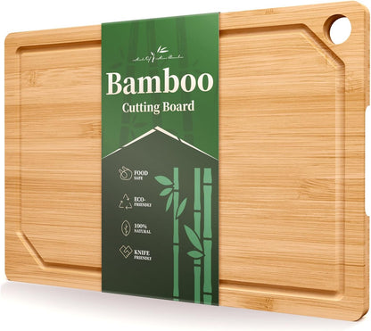 Bamboo Cutting Board - Multi-Sizes Wooden Cutting Boards for Kitchen, Convenient Kitchen Essentials with Deep Juice Grooves, Natural Cutting Board for Chopping & Serving, 11.6" X 7.9"