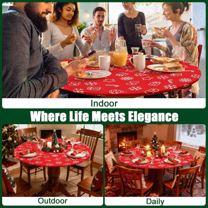 round Spandex Tablecloth, Elastic Fitted Washable Tablecloths for 36"-44" Tables, Waterpoof Stretch Picnic Table Cover for Dining, Indoor and Outdoor, Snowflake