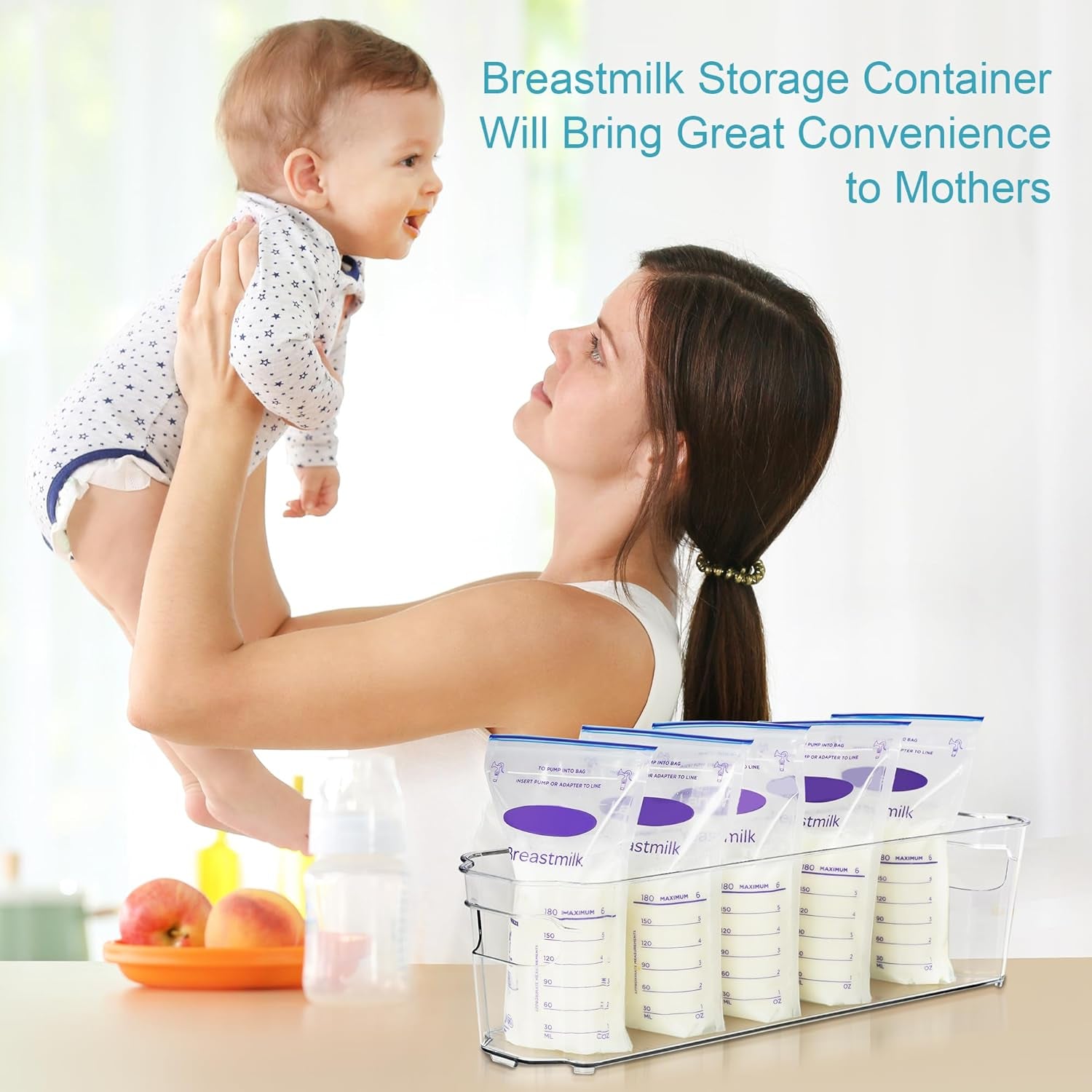 Breastmilk Storage Container 4PCS Set, Clear Freezer and Fridge Organizer Bins, Plastic Storage Bins for Breast Milk, Baby Pouches, Formula, Bottles and Yogurts, 4.3’’ Width, 14.7" Long