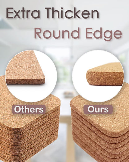 Cork Coasters for Drinks, 8 Pcs Square Extra Thick Absorbent Cork Coaster Sets, round Edge Drink Coaster, Cup Coasters for Kinds of Cups, Housewarming Gifts, Home Decor, 4 X 4 Inches