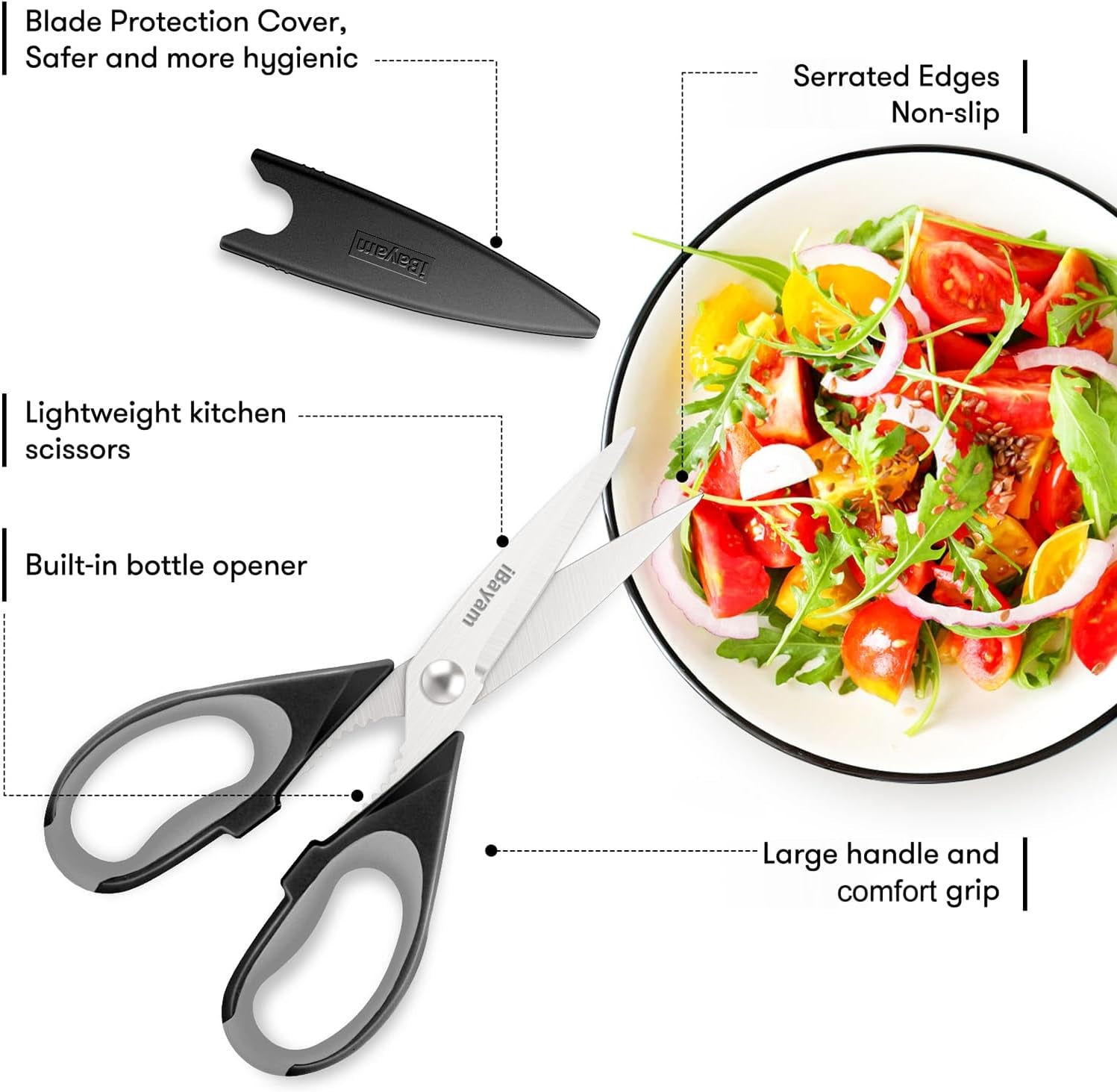 Kitchen Gadgets Utensils Set for Home,  8.5" Kitchen Scissors with Sheath, Black Cooking Scissors, All Purpose Shears