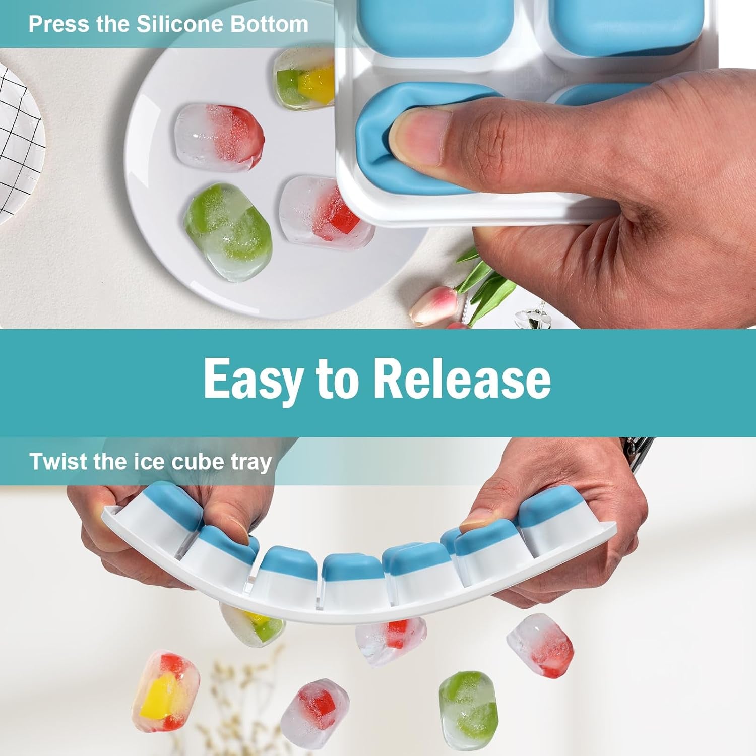 Ice Cube Trays for Freezer - 3 Pack 42 Cubes, Easy to Release Silicone Ice Trays with Spill-Resistant Lids, Reusable Ice Tray,Stackable and Bpa-Free, Perfect for Cocktails, Drinks,And Ice Coffee