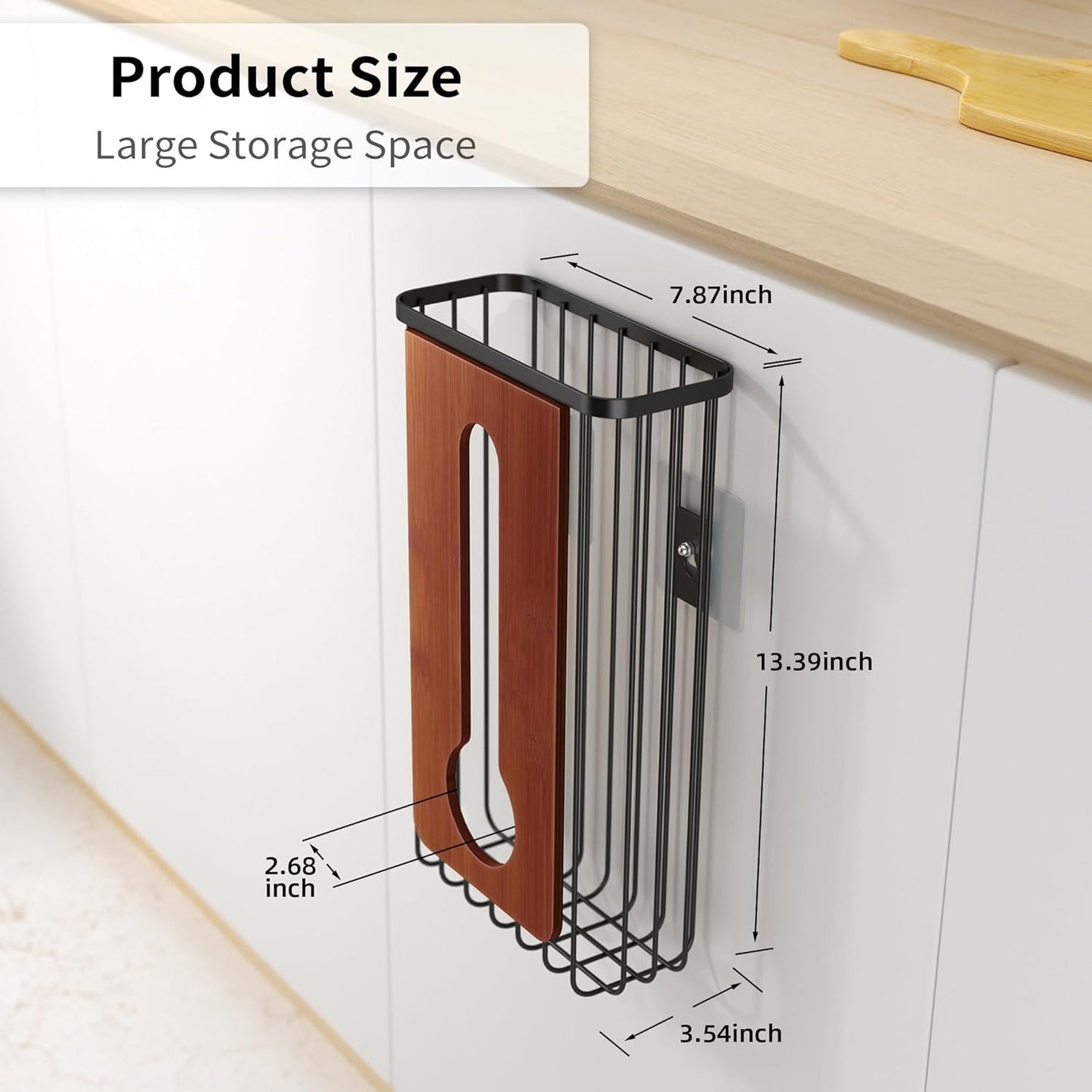 Plastic Grocery Bag Holder - Extra Large Trash Bag Dispenser Wall Mount with Mounting Accessories - Walnut Black Reusable Bags Storage Organizer for Kitchen, under Sink, Pantry, Garage