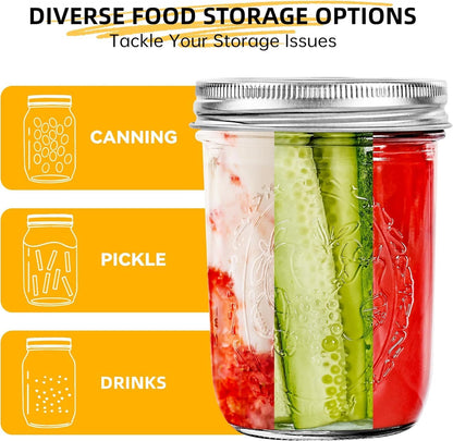 Wide Mouth Mason Jars 16 Oz with Lids [2 Pack], Canning Jars with Metal Airtight Lids and Bands, 16 Oz Glass Jars for Fermenting, Pickling, Freezing, Preserving, Meal Prep, Jar Décor