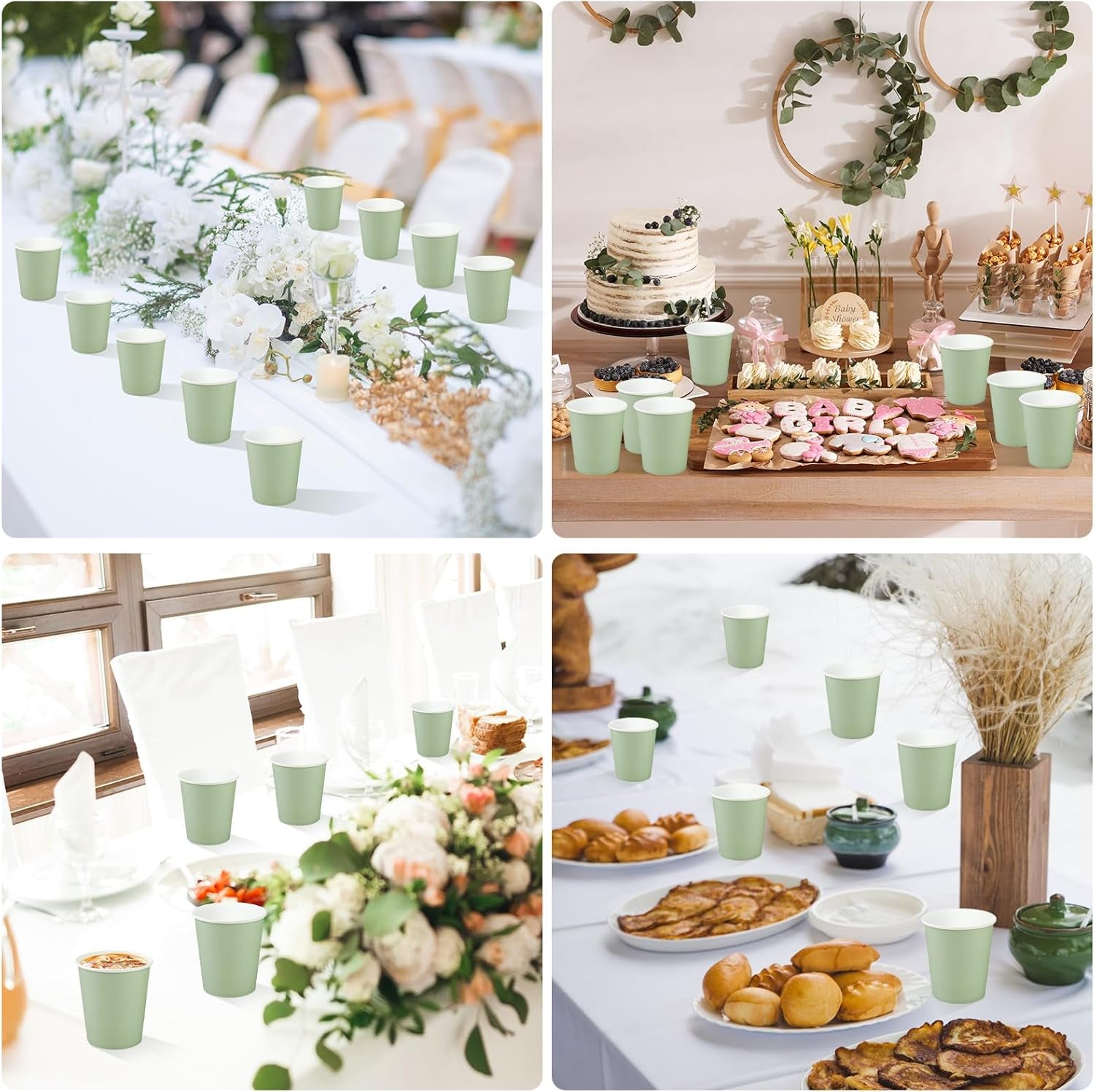 100Pcs 9Oz Sage Green Paper Cups,Disposable Coffee Paper Cup,Green Party Cups Beverage Drinking to Go Cups for Birthday Bridal Shower Wedding Easter St Patricks Baby Shower Party Supplies