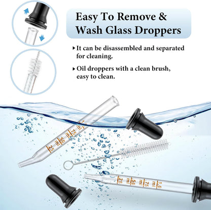 4 Pack 1Ml Glass Eye Dropper with Measurement, Glass Medicine Droppers Tool, Long & Short, Bent & Straight Tip Calibrated Pipettes Dropper, Accurate Dose Dropper Measurer for Essential Oils Ear Lab