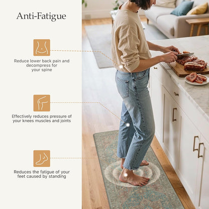 Kitchen Mats for Floor, 2PCS Kitchen Rugs Non Slip Washable, Waterproof anti Fatigue Mat, Comfort Standing Runner Rug for Sink, Office, Laundry, Home, 17.3"X47"+17.3"X30", Red&Brown